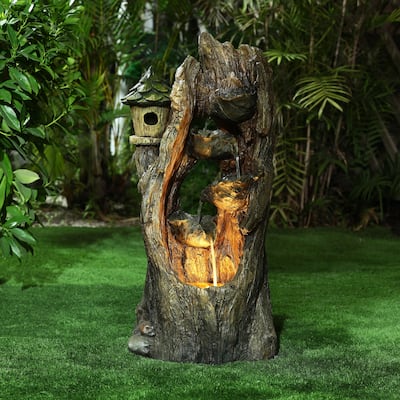 35.43" Hand Crafted Weather Resistant Floor Fountain with Light
