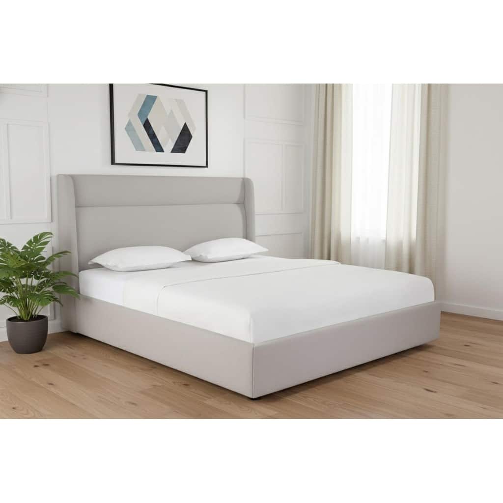 HomeRoots Gray Tufted Linen Blend Upholstered King Bed Frame