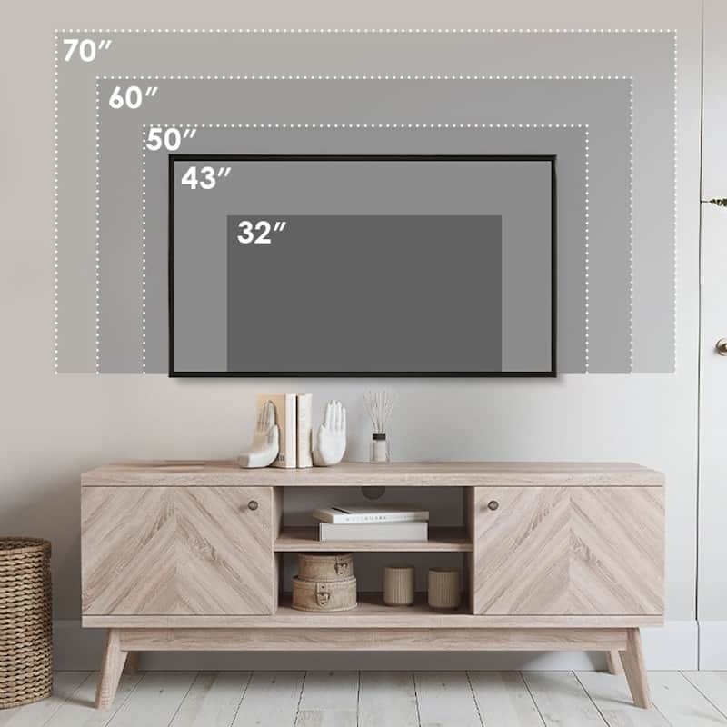 Living Skog Scandi Mid-Century Modern Herringbone TV Stand for TV Up to 65 Inches with Wooden Legs