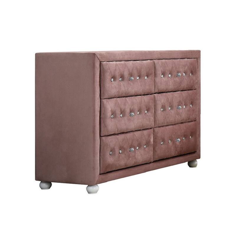 HomeRoots 40" Pink Solid and Manufactured Wood Six Drawer Double Dresser