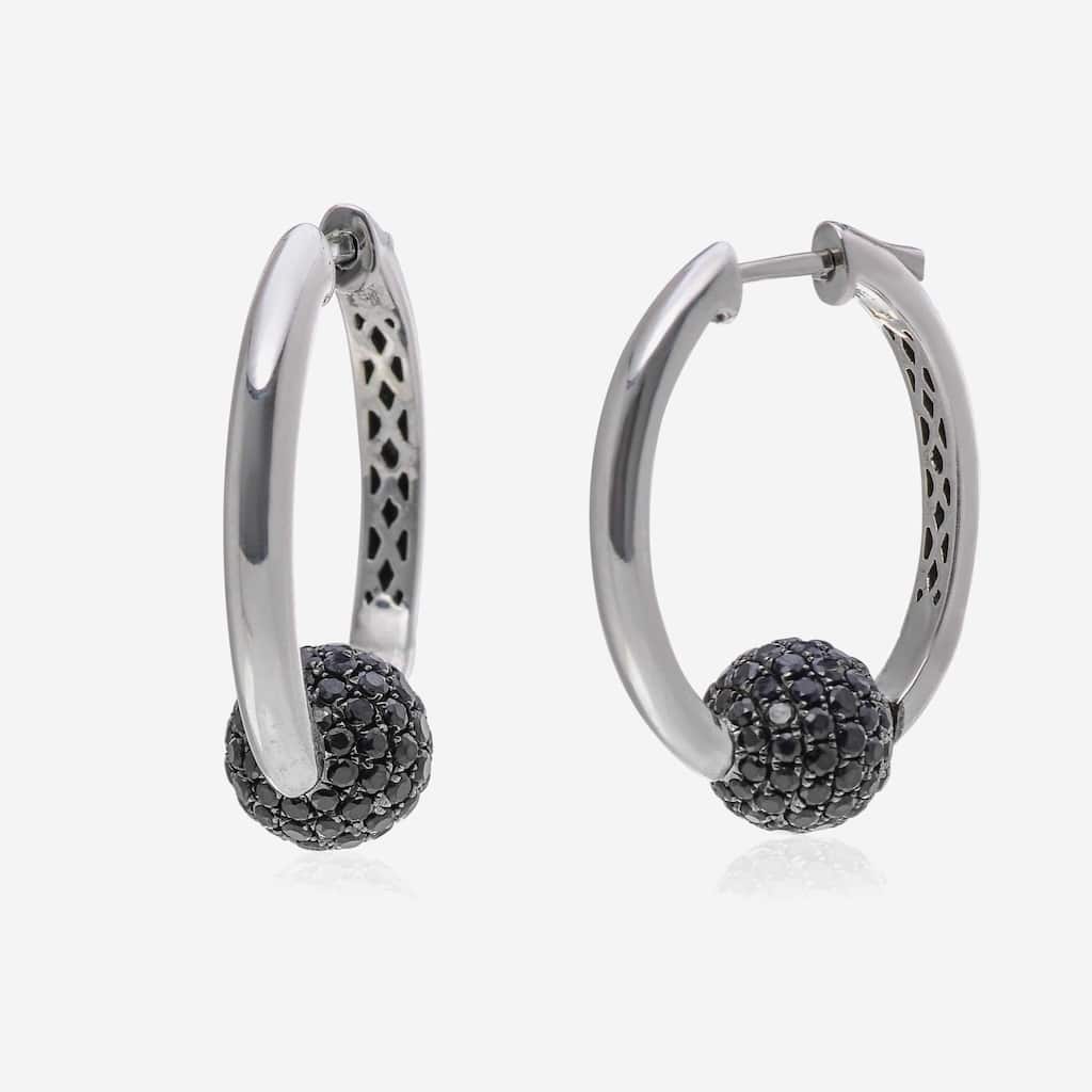 Charles Krypell Sterling Silver, Black Sapphire Huggie Earrings - Silver - 1 1/8"