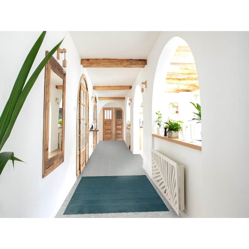 Teal Blue Gabbeh Modern Rug Hand-Knotted Foyer Wool Carpet - 3'4" x 4'10"