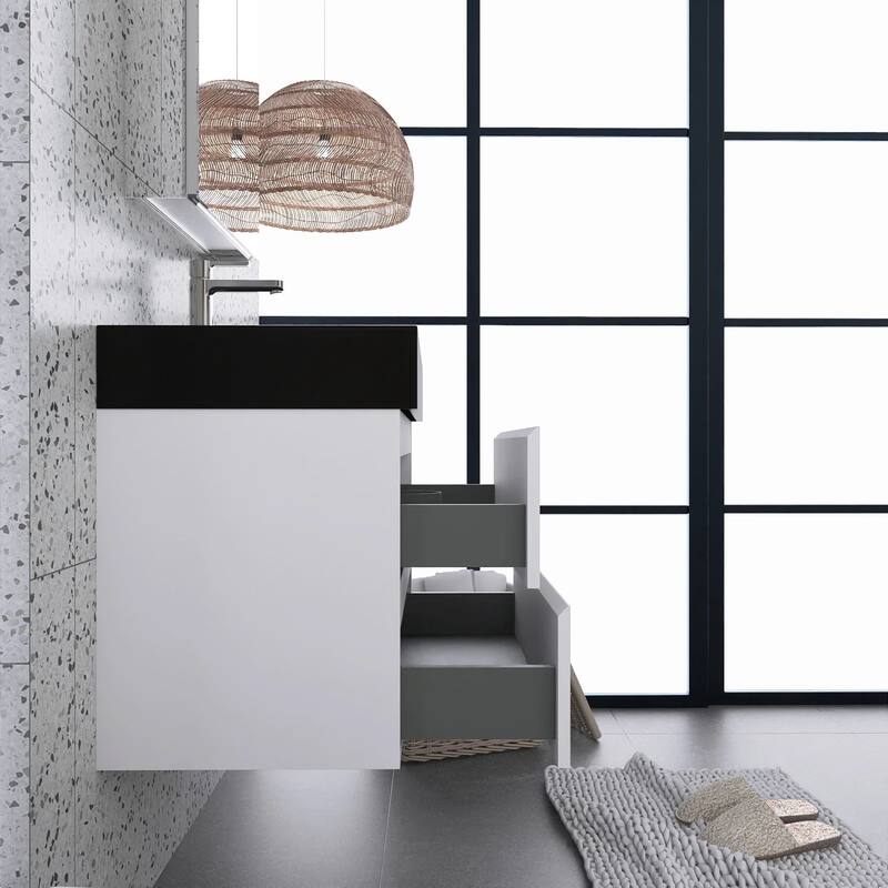 Single Sink Floating Bath Vanity in with Solid Surface Top