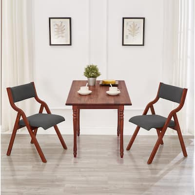 Set of 2 Upholstered Folding Dining Chair, Gray Wood Frame Dining Table Chair, Living Room Lounge Chair, Studio Business Chair
