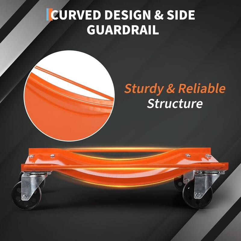 4-Pack Heavy-Duty Car Wheel Dolly Set 10000-lb Capacity 3.5Inch Steel Wheels 24 x 15 in Orange