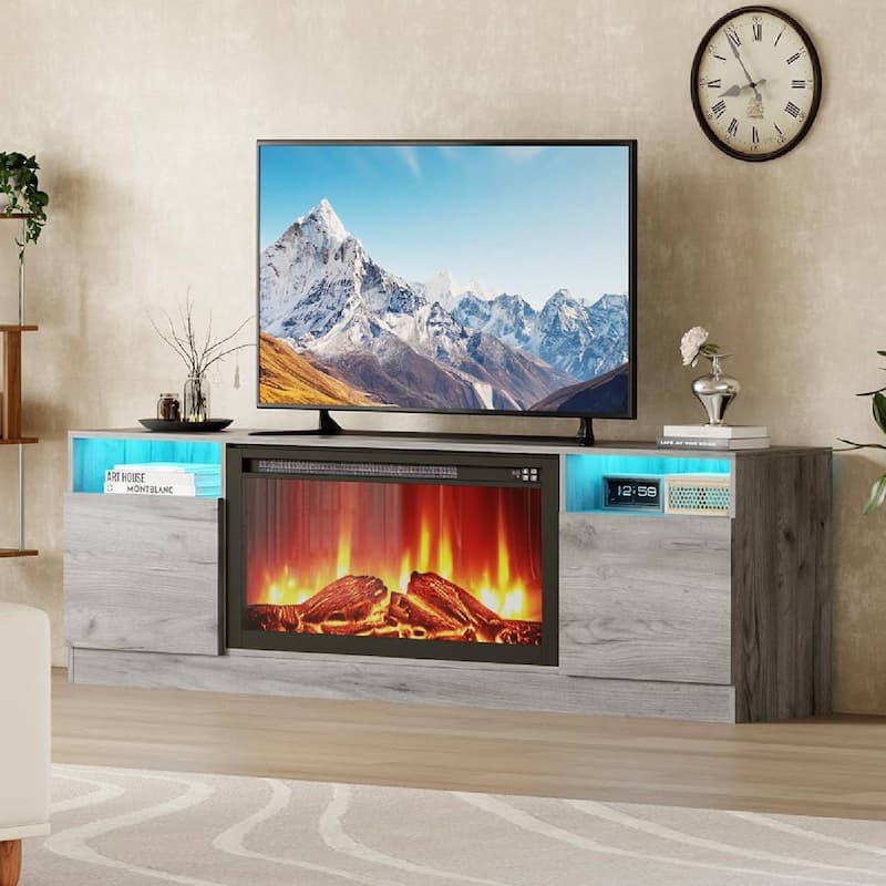 TV Stand with Storage Cabinet, Fits Into 36'' Electric Fireplace (Not Included Fireplace) - N/A - Grey