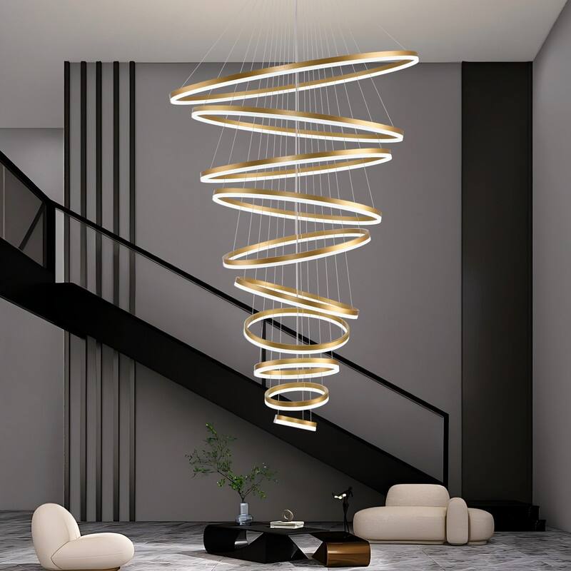 Modern Ring LED Chandelier Ring Adjustable Ceiling Light with Remote Control for High Ceilings