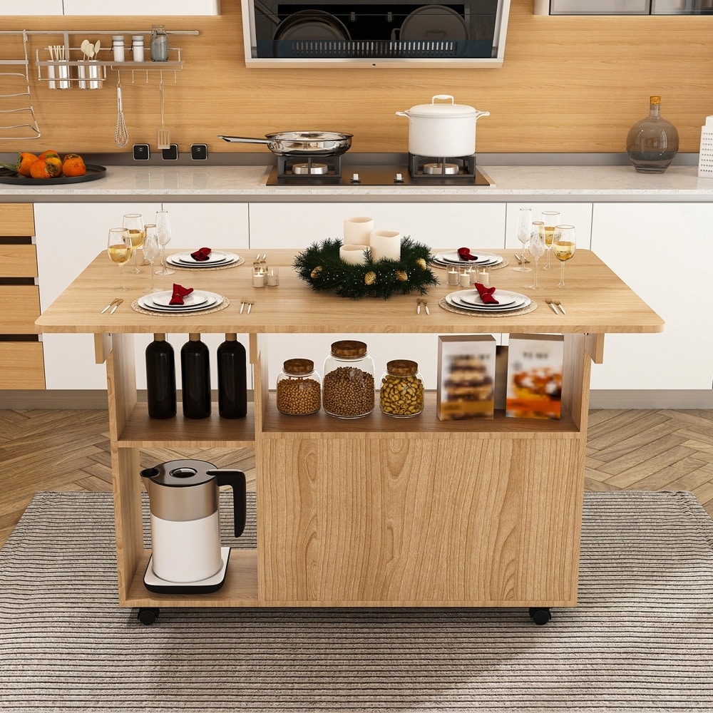 Multi-Functional Folding Table with Storage Shelves and Wheels