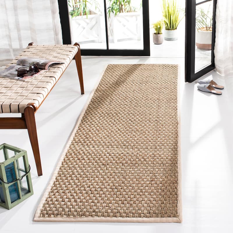 SAFAVIEH Natural Fiber Marina Basketweave Seagrass Rug - 2'6" x 16' Runner - Natural/Ivory