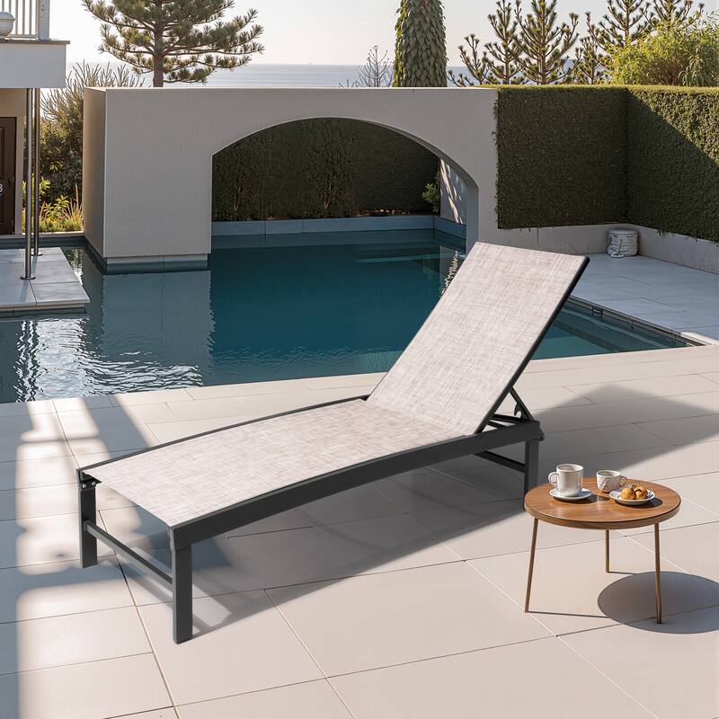 Outdoor Patio Adjustable Chaise Lounge Chair - Beige