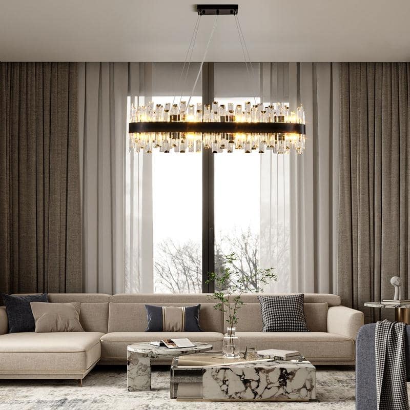 KAYLA 35in Dimmable Black Rectangle Crystal Chandelier - 35.4in