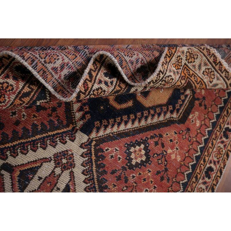 Distressed Bakhtiari Vintage Persian Runner Rug Handmade Wool Carpet - 3'7" x 9'9"