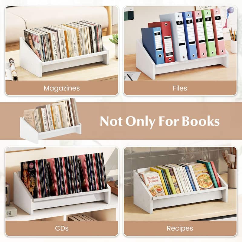 Gymax 2PCS-Wooden Tilting Bookcase Space-Saving Desktop Shelf for