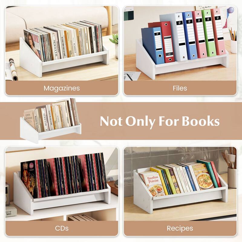 Gymax Wooden Tilting Bookcase Space-Saving Desktop Shelf for Magazines