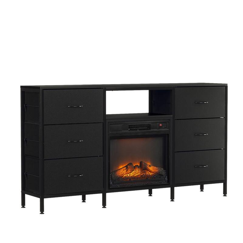 Farmhouse 58'' TV Stand For Tvs Up To 70'' With Electric Fireplace And 6-Drawer