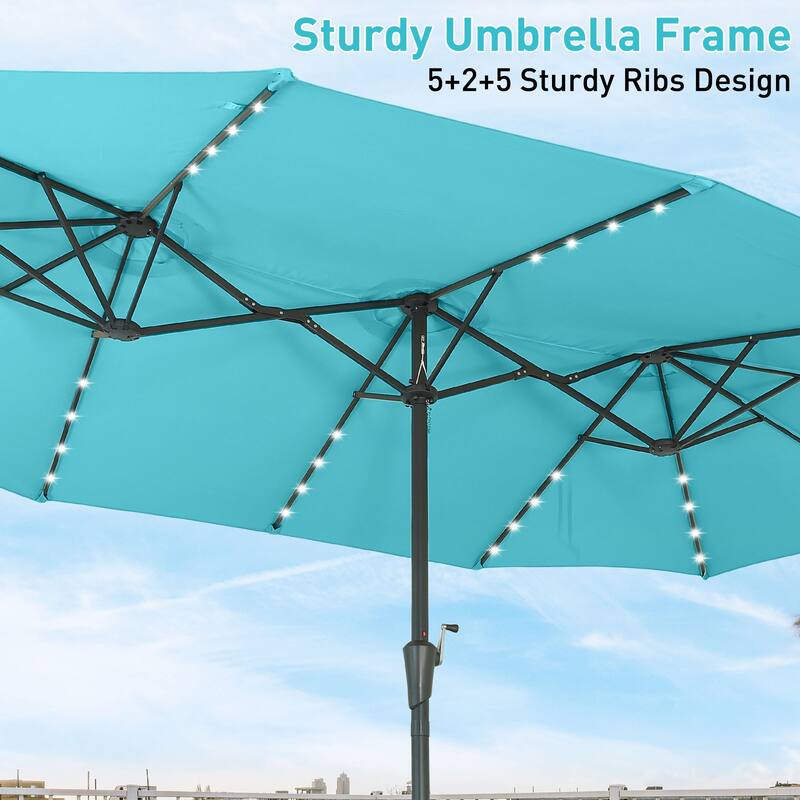 Autlaycil 15 ft Patio Umbrella with Base & 48 LED lights for Outdoor Umbrella