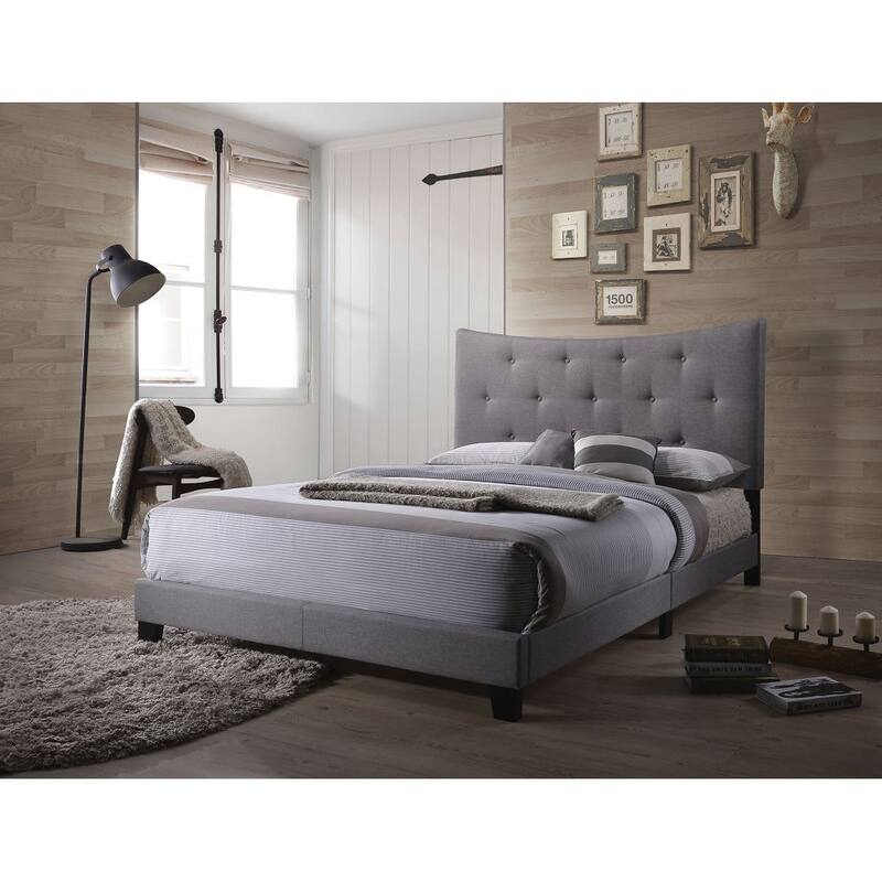 Gray Casual Style Queen Size Platform Bed with Button-tufted Headboard for Bedroom - Gray