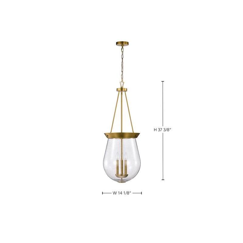 Boliver 3 Light Pendant - 14 Inches - Vintage Brass Finish - Clear Seeded Glass - Vintage Brass