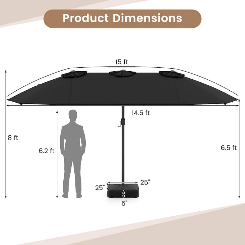 Costway 15FT Double-Sided Twin Patio Umbrella Outdoor Market W/ Crank