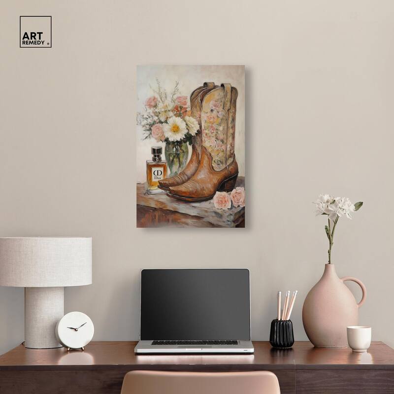 Delicate Floral Boots Canvas by Art Remedy, Gallery Wrapped