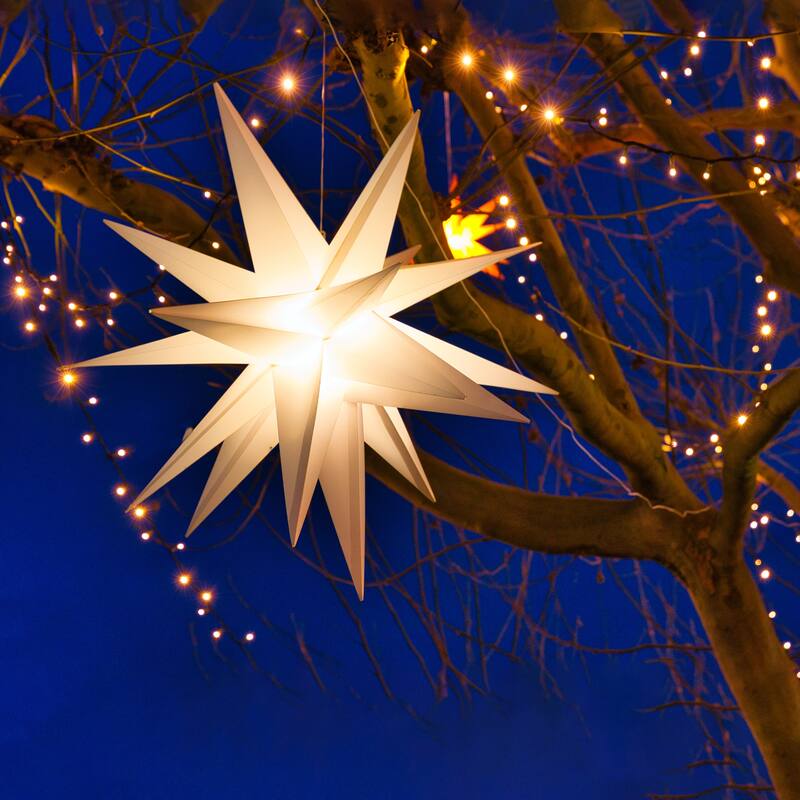 LED Lighted Moravian Star Christmas Decoration - 12" - White - Warm White Lights
