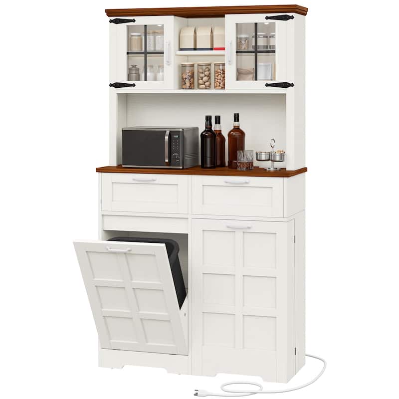 Moasis 69" H Farmhouse Kitchen Pantry Storage Cabinet with Trash Cabinet, Drawers and Door