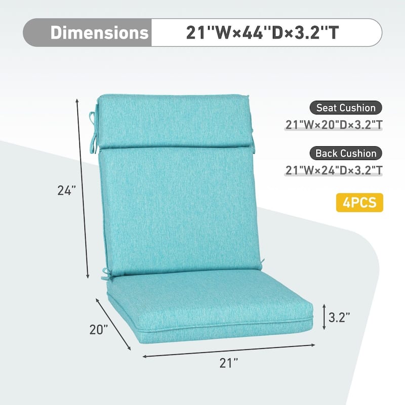 Aoodor Outdoor High Back Dining Chair Cushion Set, 44"x21"x3.2", Set of 4 - 44"x21"x3.2"