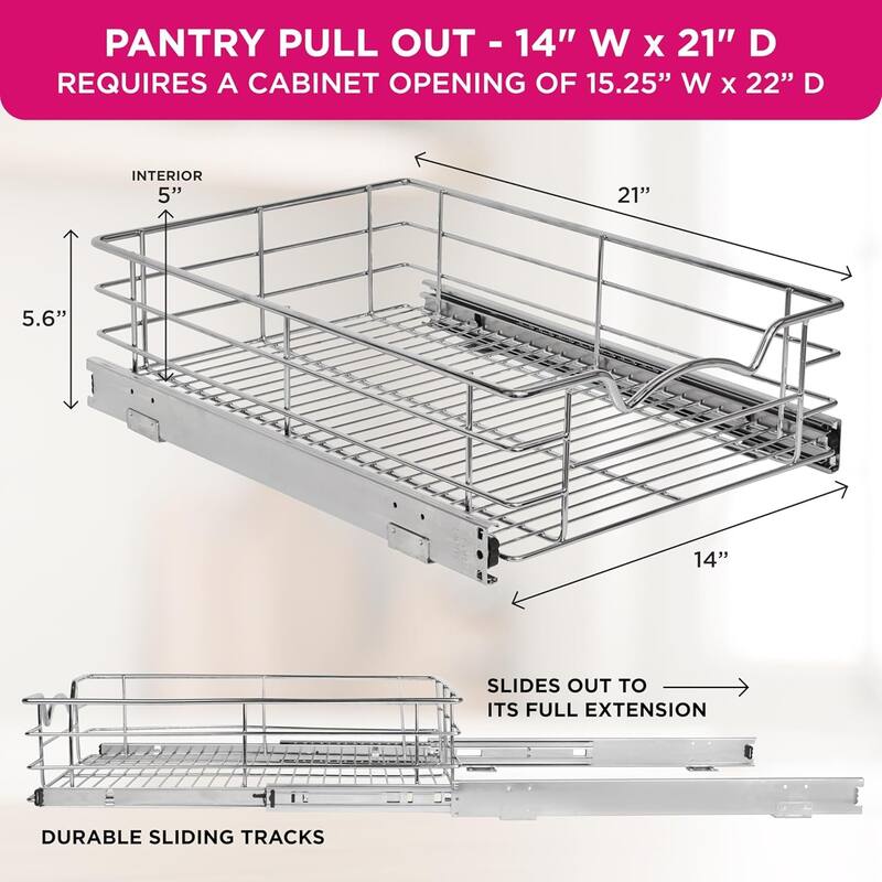 HOLDN’ STORAGE Pull Out Cabinet Organizers – Anti-Rust Chrome Pull Out Drawers for Kitchen Cabinets
