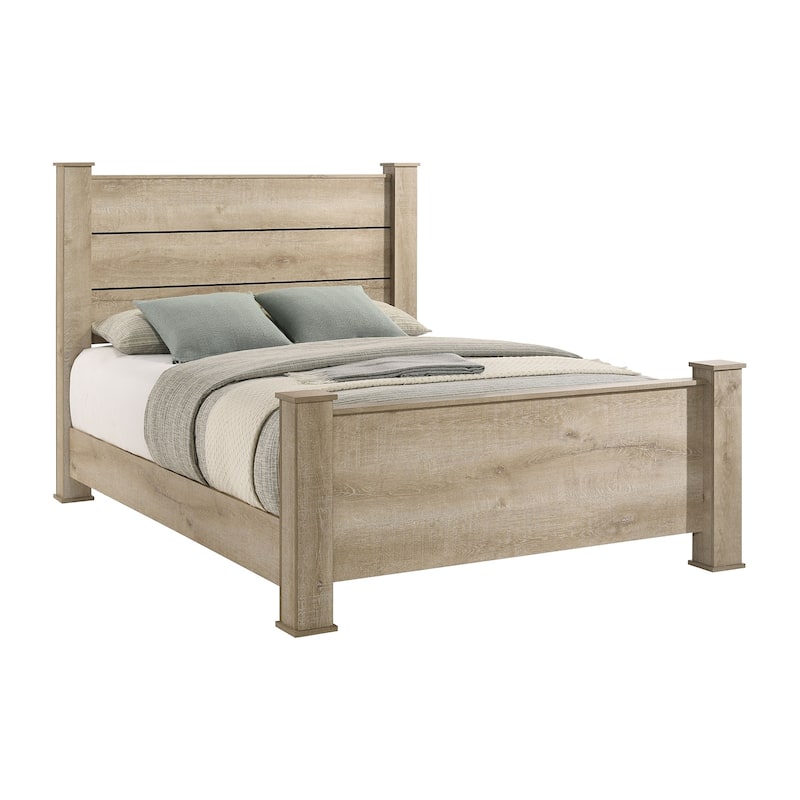 Wooden Queen Panel Bed with Column-style Legs in Weathered Oak - Weathered Oak - Queen