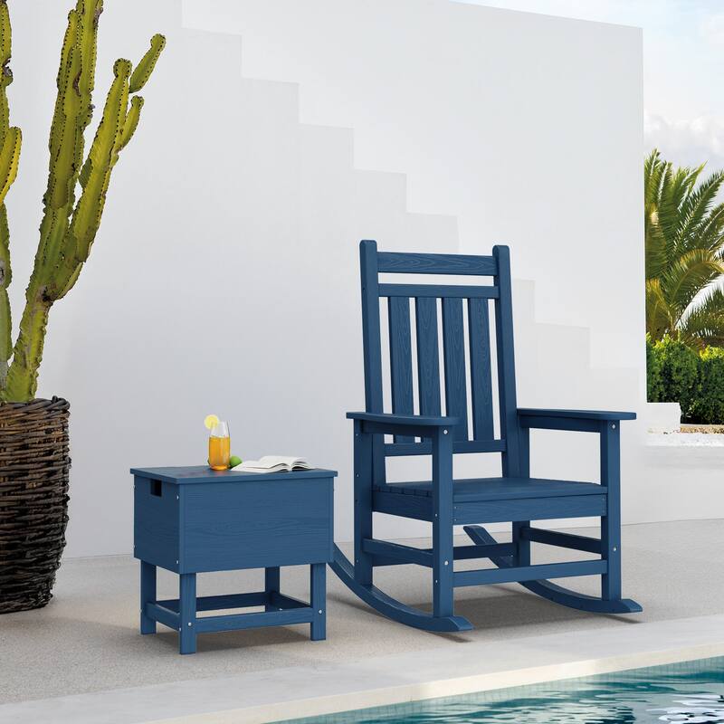 Outdoor Patio Weather Resistant HDPE Coffee & Side Table, Build-in Stainless Steel Cooler Bucket