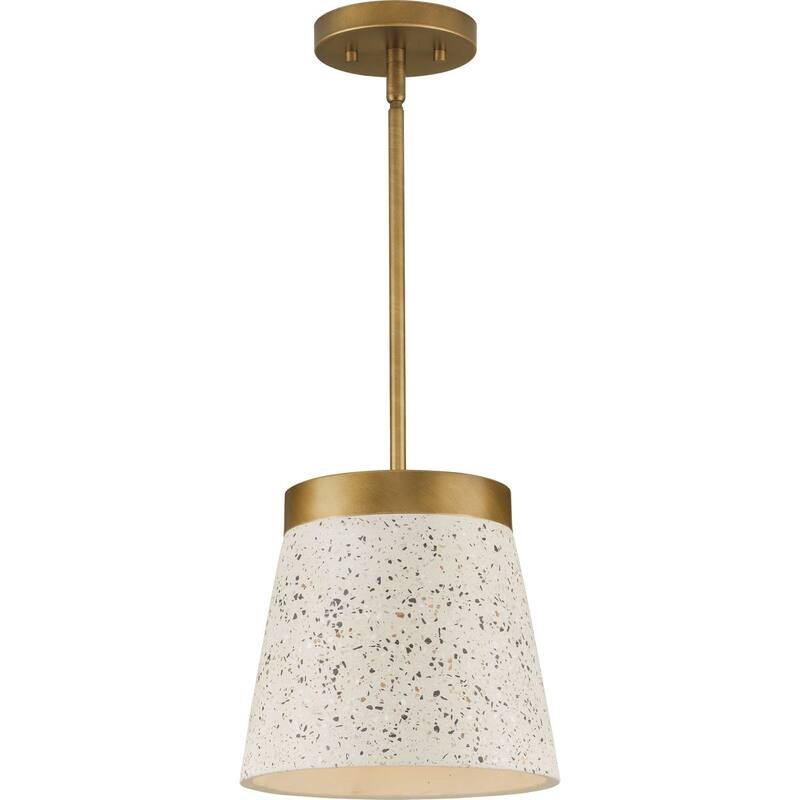 Terrazzo Collection 1-Light Distressed Brass Sand Terrazzo Global Hanging Pendant Light - 10 in x 10 in x 9.375 in