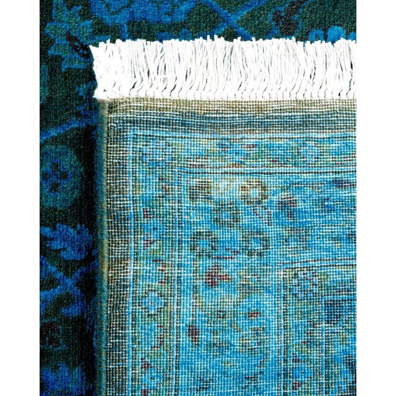 Overton Hand Knotted Wool Vintage Inspired Modern Contemporary Overdyed Blue Runner Rug - 2' 7" x 9' 3"