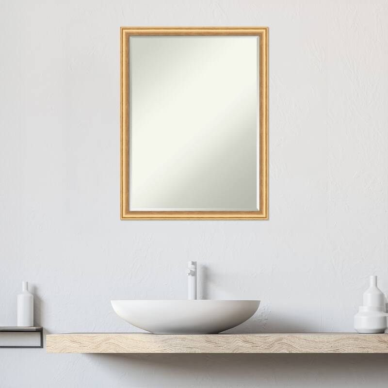Salon Scoop Half-Inch-Bevel Wood Framed Bathroom Vanity Wall Mirror - Glass Size 18x24