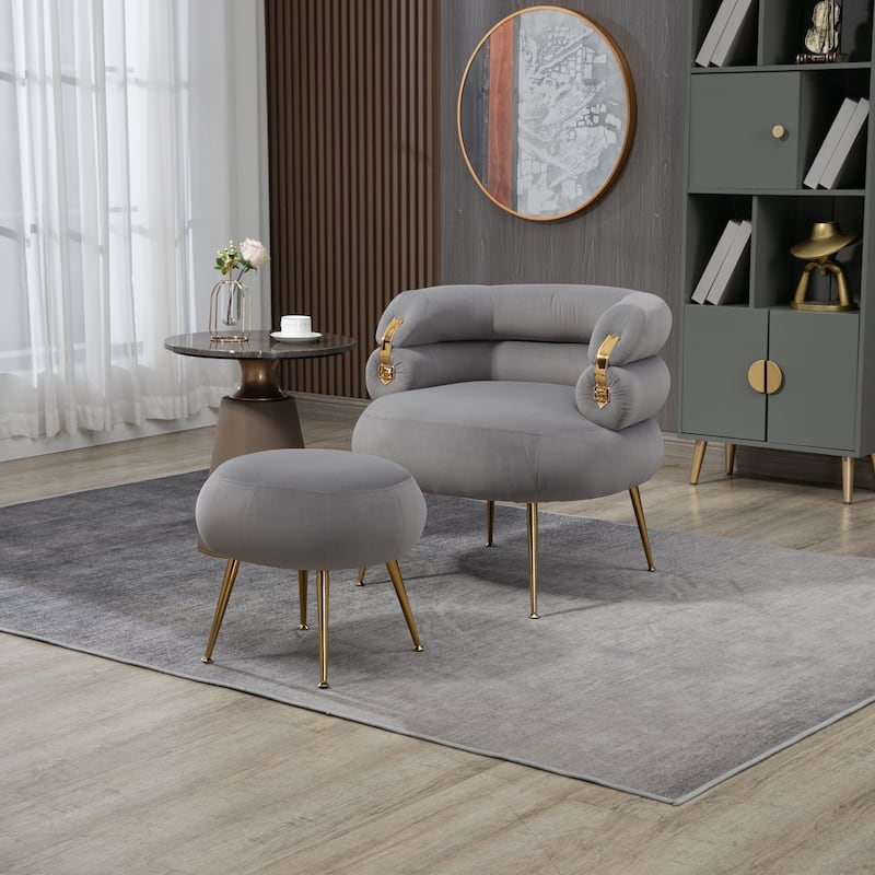 Velvet Upholstered Tubulous Accent Chair With Ottoman