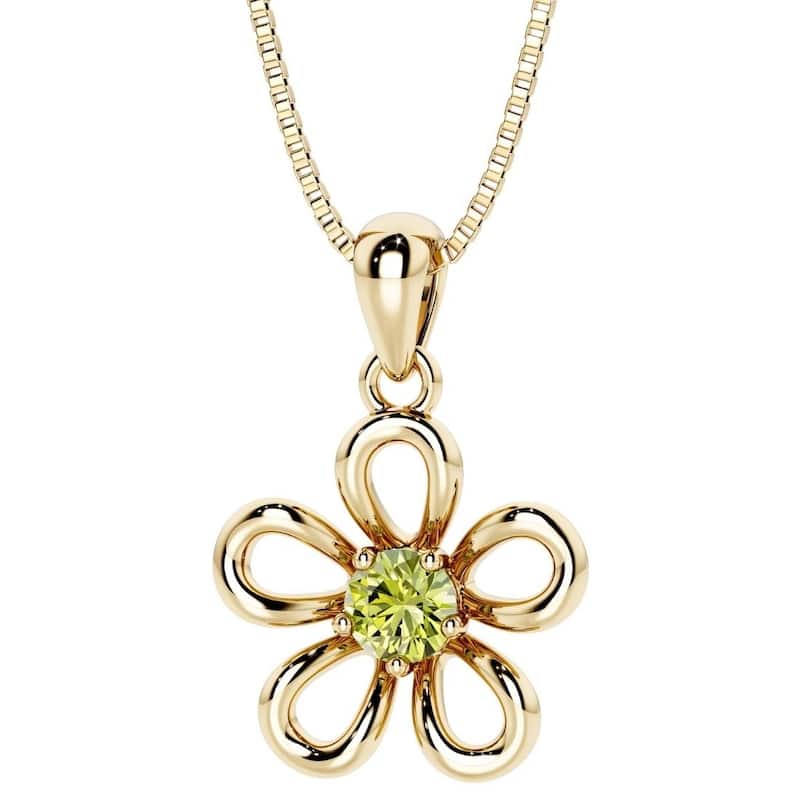 Oravo Gold Plated Sterling Silver Gemstone Flower Pendant - Peridot
