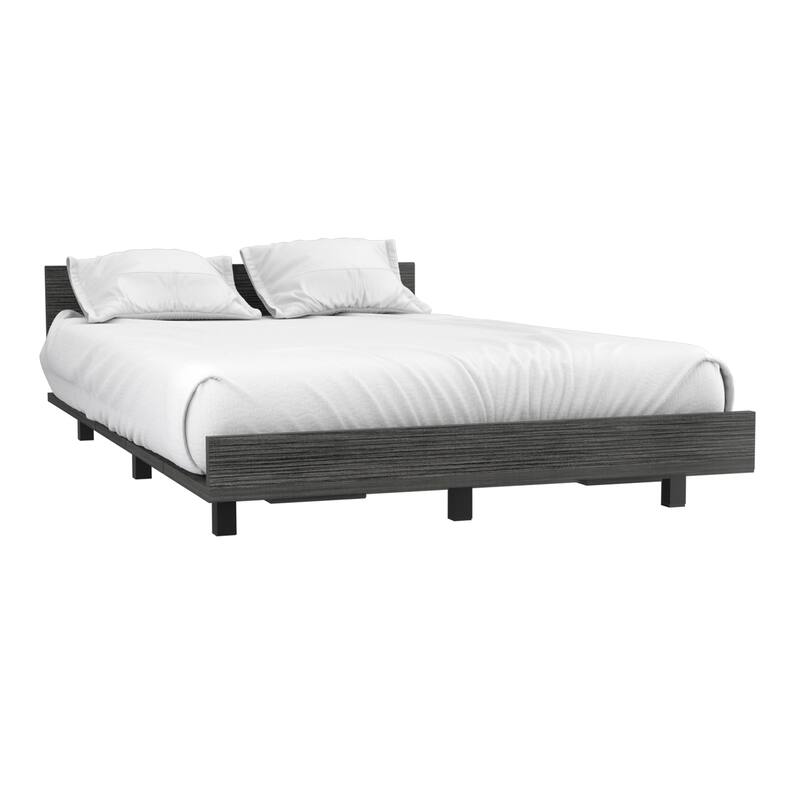 Twin Size Particle Board Panel Bed Base with Headboard and 3-Tier Shelves