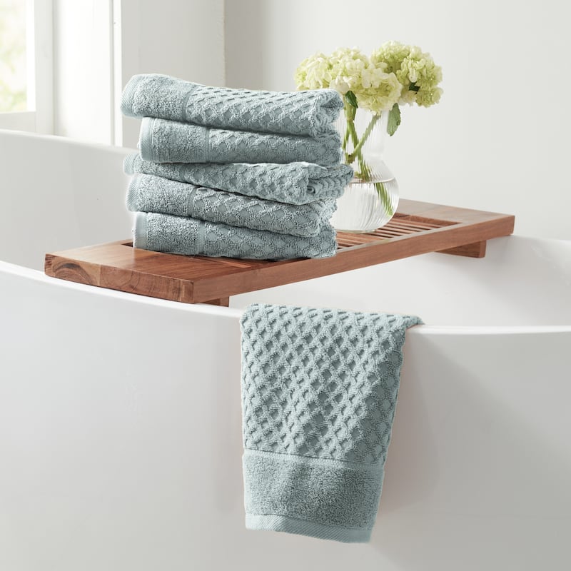 Linery & Co. Cotton Diamond Waffle Texture Bath Towels. - Hand Towel (Pack of 6) - Pastel Blue