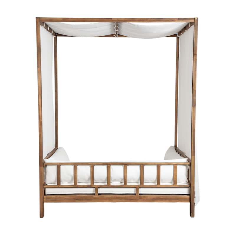 Scott Living Outdoor Acacia Wood Daybed with Canopy and Curtains, Washable Cushions and Detachable Pillows