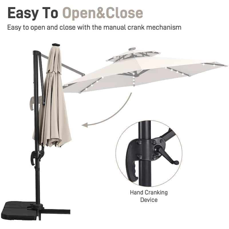 Autlaycil 10FT Cantilever Patio Umbrella with Solar Lights Included Base 360 Rotation Large Offset Hanging Outdoor Shade