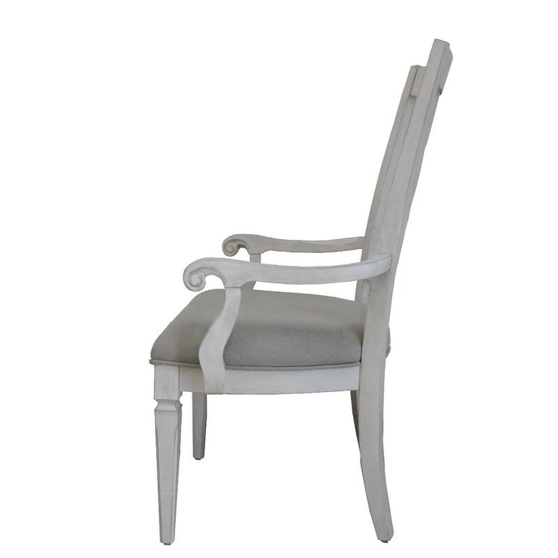 HomeRoots Set of Two Light Gray and White Upholstered Linen And Solid Wood Open Back Dining Arm Chairs