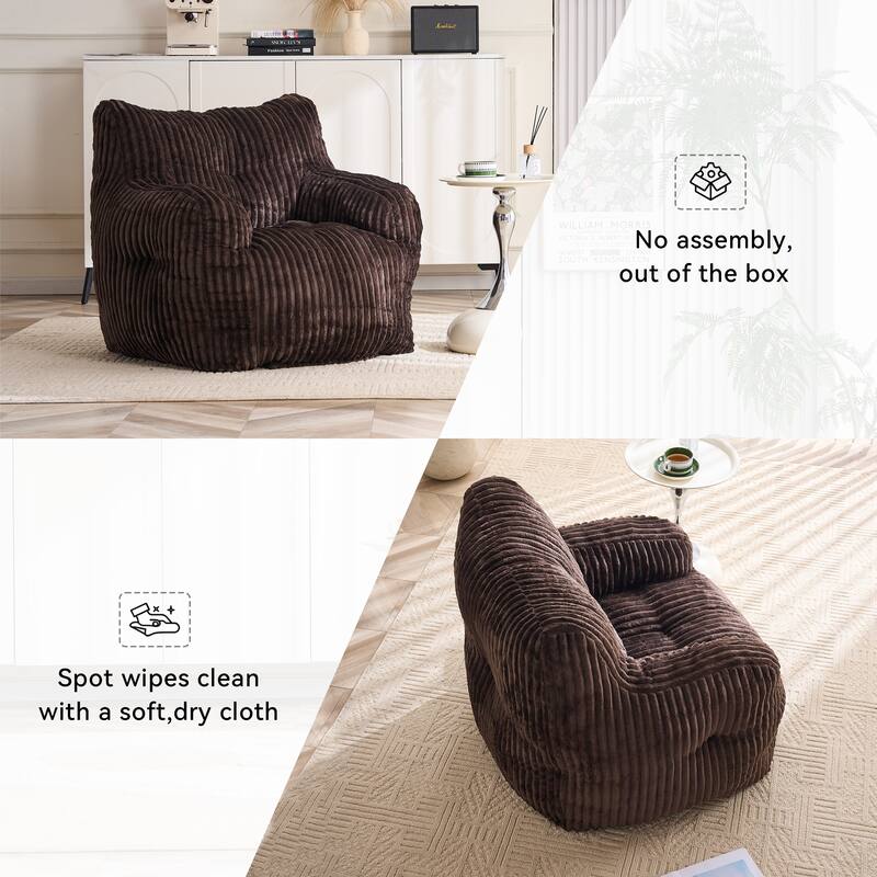 Soft Fluffy Corduroy Fabric Bean Bag Chair Filled With Memory Sponge