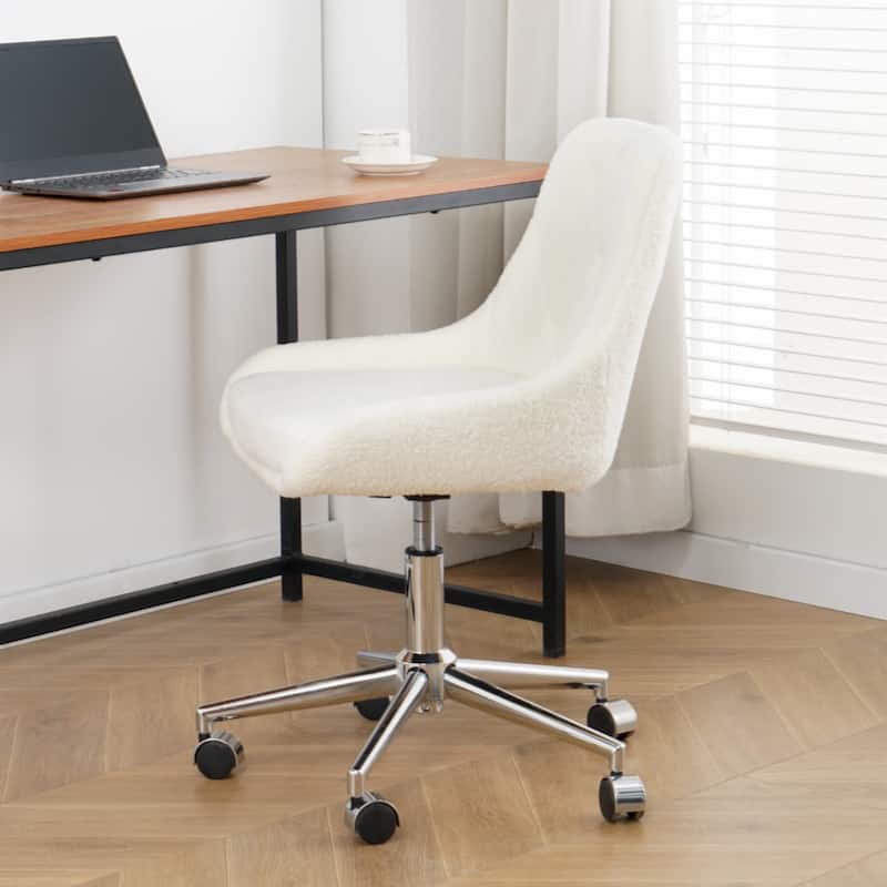 Modern teddy fleece fabric with chrome legs living room furniture dining chair(set of 1) - Beige