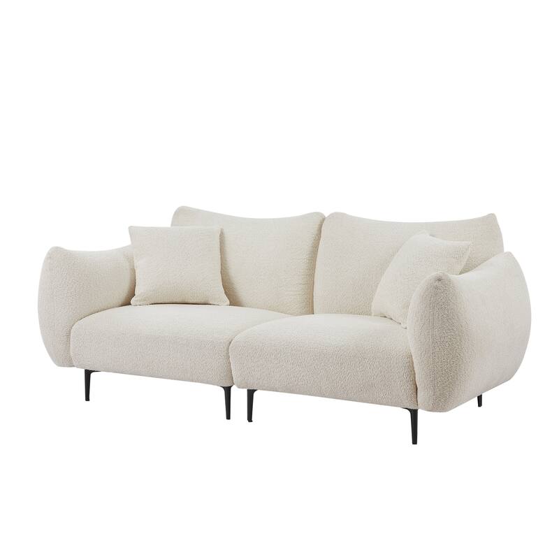 64" Classic Fabric 2-Seater Sofa with Wood Frame & 2 Pillows