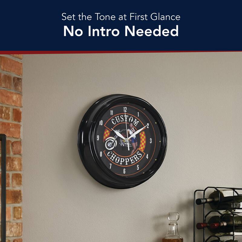 Corona Retro Round Neon Wall Analog Clock with Pull Chain - 14.5"