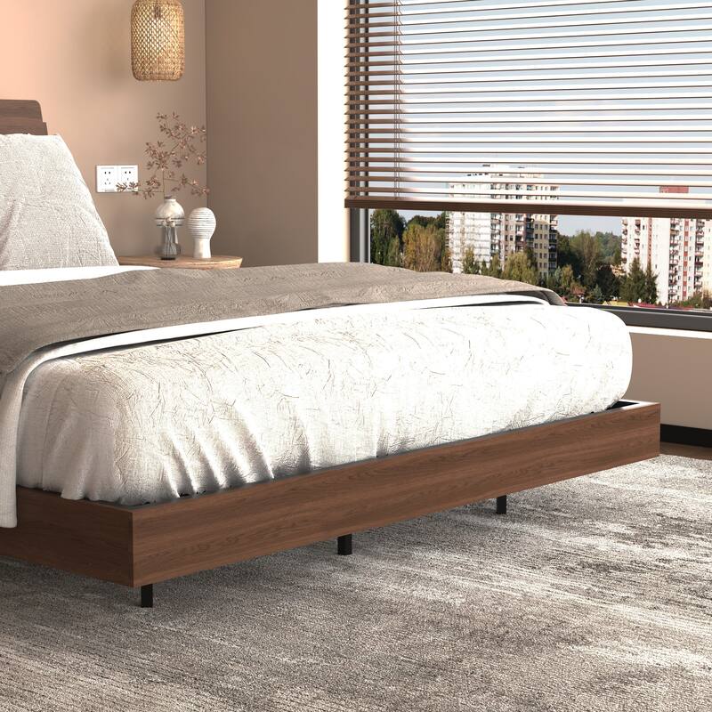 Floating Bed Frame Queen with Led Lights and Charging Station, Wood Queen Size Bed Frame with Storage Headboard