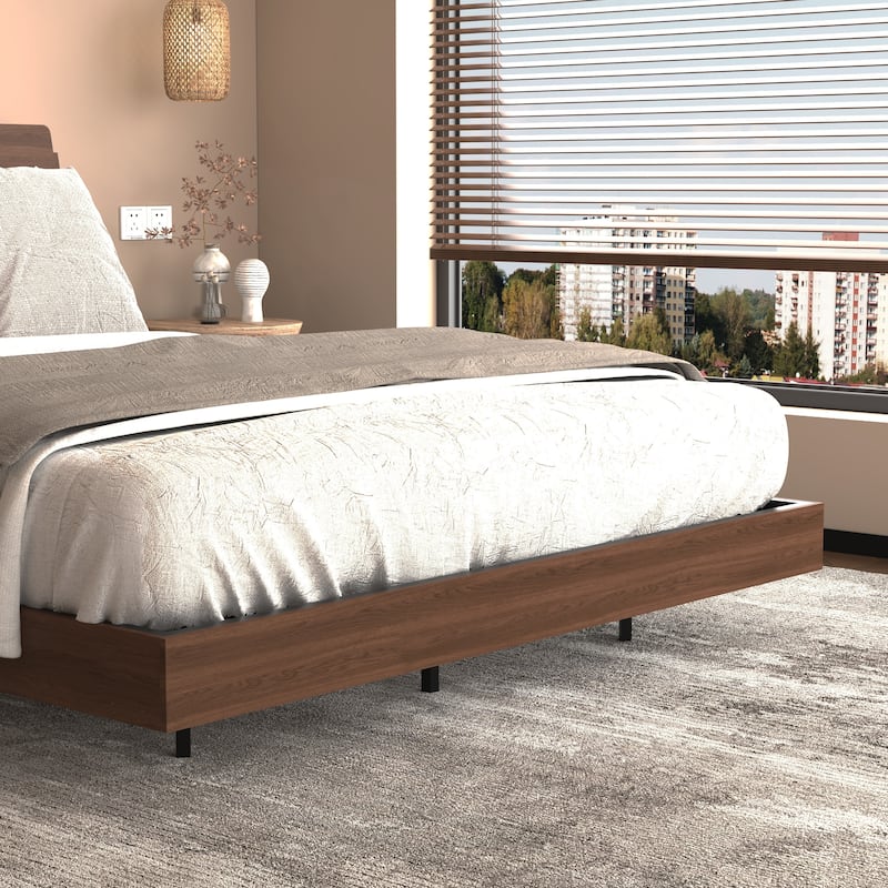 Wood Queen Size Floating Bed Frame with Led Lights, Foldable Side Tabletop and Storage Headboard Built-in Charging Station