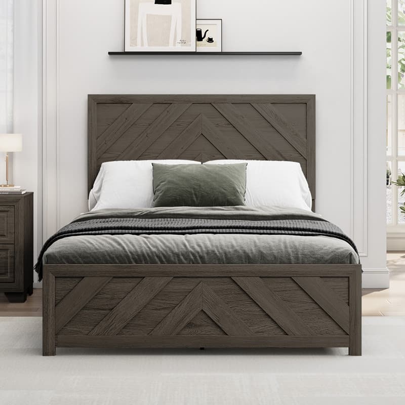 Modern MDF Bed Frame with Diagonal Striped Design