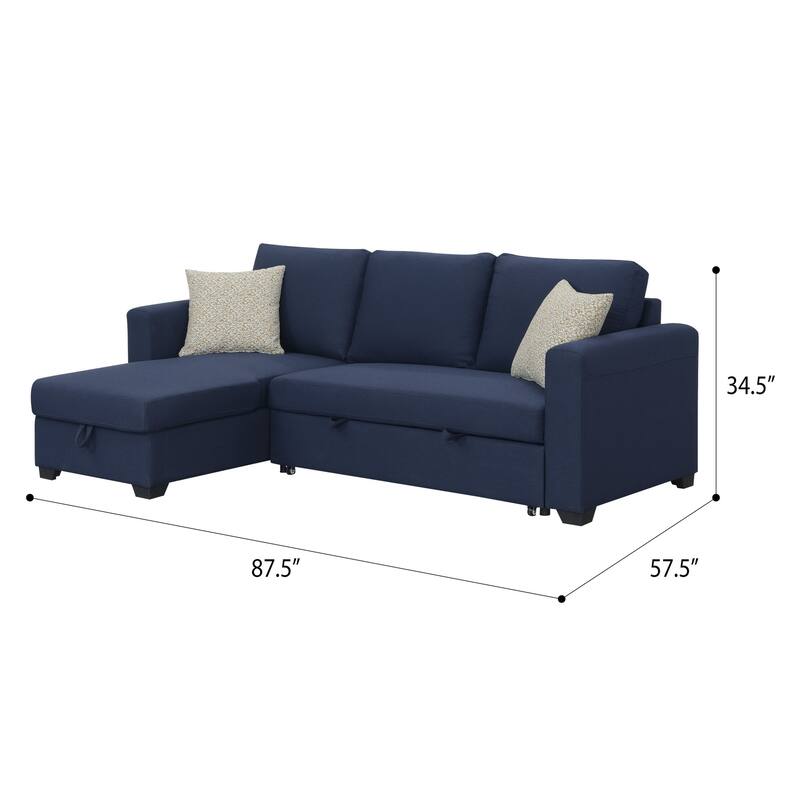Blue Reversible Pop-Up Sleeper Sectional, 88x58x34 inches, 203 lbs
