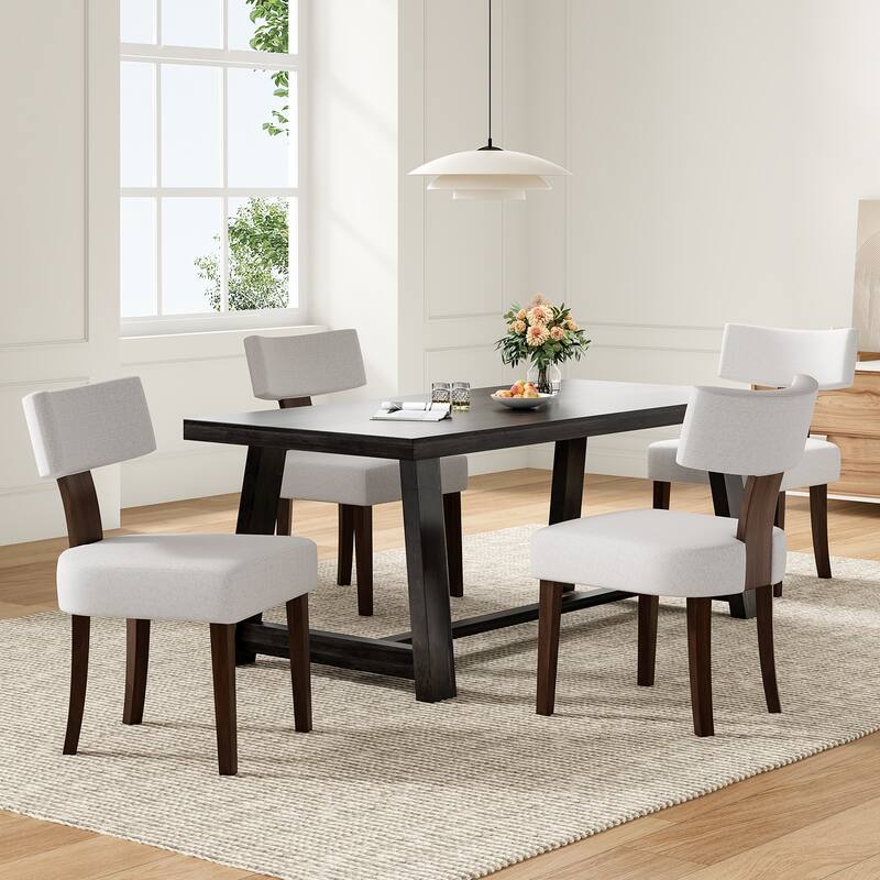 Upholstered Armless Dining Table Chairs Set of 2 with Hardwood Frame Curved Backrest for Kitchen Room