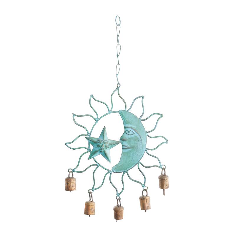 Gold Metal Handmade Bird Indoor Outdoor Windchime with Glass Beads and Cone Bells